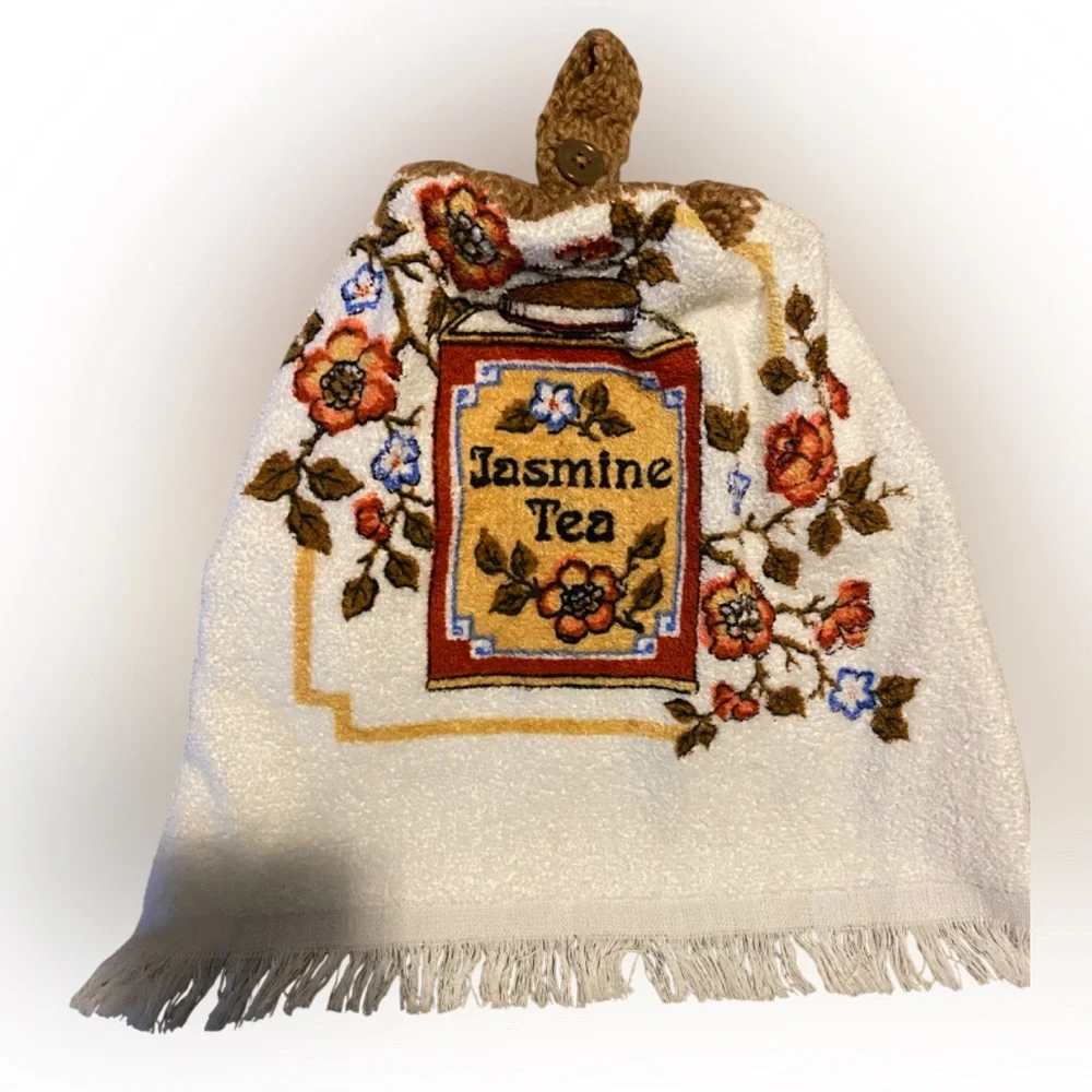 Vintage Cannon Jasmine Tea Embroidered Cottagecore Drawer Hand Towel